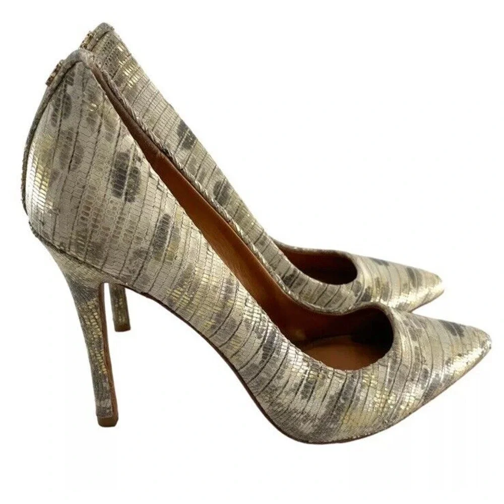 COACH New York‎ Harlee Gold Snakeskin Pumps Pointed Toe Heels Size 8.5 B